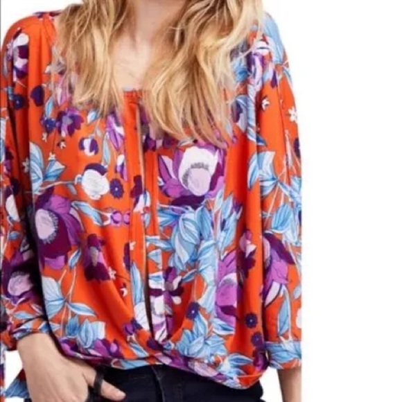 Free People Keepen’ On Floral Stretch Jersey Slouchy Top Size Large - Picture 2 of 7